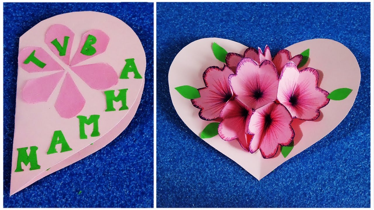Festa della mamma, biglietto pop-up a cuore con fiori festa della mamma
