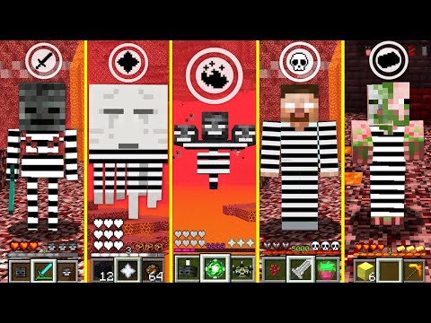 GOLEM STEVE - Minecraft HOW TO PLAY NETHER PRISONER GHAST HEROBRINE WITHER SKELETON PIG Monster School Battle