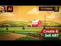 Rural Farm Landscape Vector Illustration In Adobe Illustrator Tutorial