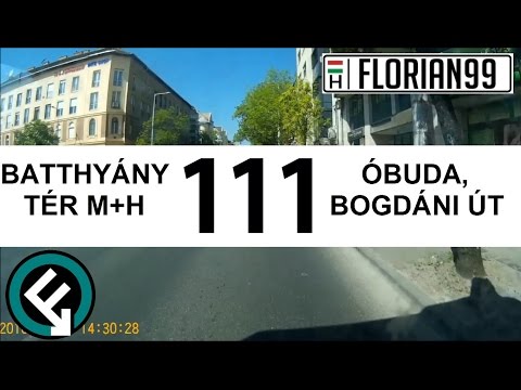 BKV 111-es busz útvonala (Batthyány tér M+H - Óbuda, Bogdáni út)