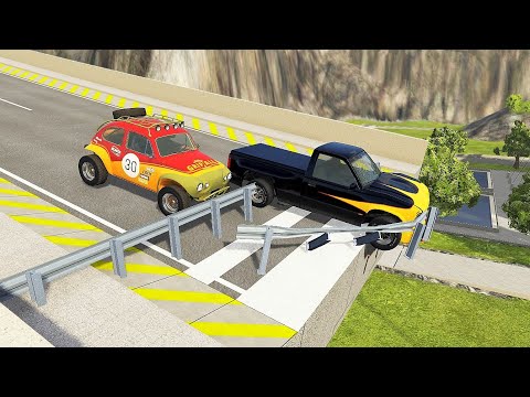 High Speed Driving Through Guardrail (Crash Testing) #4 - BeamNG drive Insane Guardrails Crashes