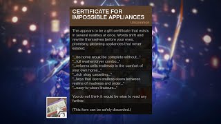 Certificate For Impossible Appliances (Destiny 2)