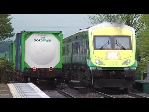 Irish Rail 201 Class locos - IWT Liner + Mark 4 Intercity - Monasterevin Station
