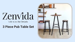 Zenvida 3 Piece Pub Set Features