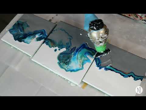DUTCH POUR TRIPTYCH PAINTING- Colour Split- Ocean Blues- Fixing Errors- Acrylic Pouring- All HERE!