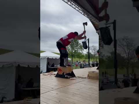 Underhand chop at US stihl champions trophy. Professional timbersports. Mark Bouquin