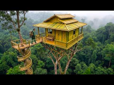 90 Days Building Dream House in the wild. Bushcraft Alone, fireplace, cooking, Overnight