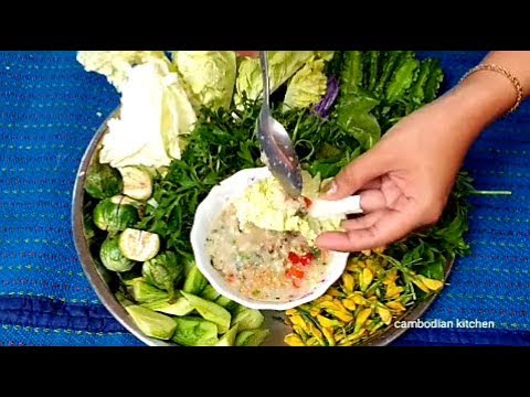 Cambodian Traditional Food - Teuk Kreung - Fish With Fresh Vegetables- Cambodian Popular Food Video