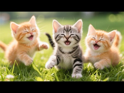 Playful kittens play with rabbits, dogs, chickens, horses, tigers - Cat sounds