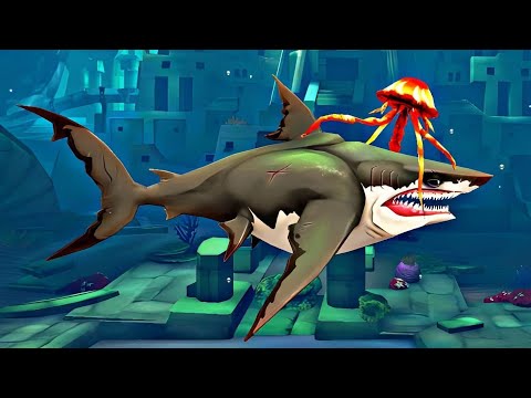 Jellyfish Attacks On Megalodon - Hungry Shark World - Red Jellyfish Killed My MEGALODON Gameplay