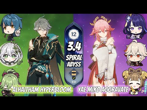 New Spiral Abyss 3.4 HyperBloom & Aggravate Team Floor 12 - 9⭐ | Genshin Impact
