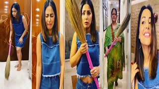 Hina khan latest funny tiktok video  sweeping the 
