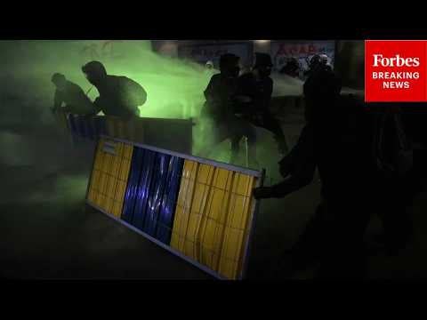 RAW VIDEO: Police Blast Protestors With Water Cannons Amid Cost Of Living Concerns In Belgium