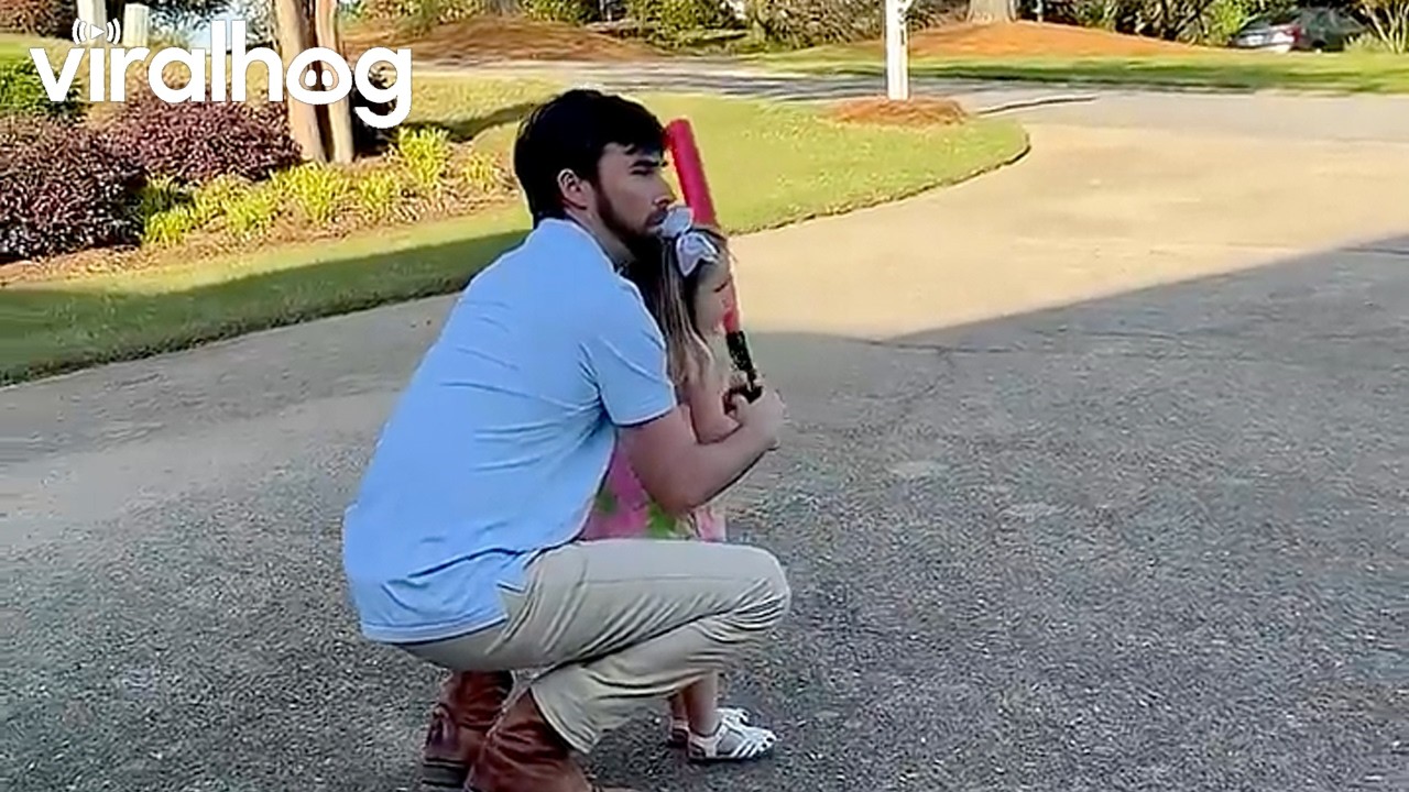 Little Girl Screams With Joy After Hitting Baseball || ViralHog