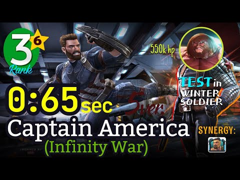 65 sec! 6* Rank3 Captain America (Infinity War) [No-boost] Synergy: Hercules, Test in ROL #mcoc