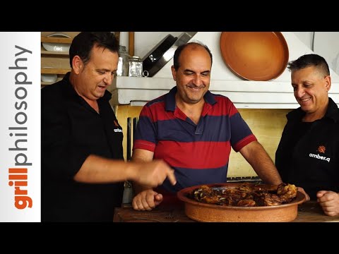 Lamb with green beans Greek recipe in the wood fired...