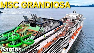 MSC GRANDIOSA navio cruzeiro saindo Santos Salvador Buzios @cruzeiros2025  maior #drone #google