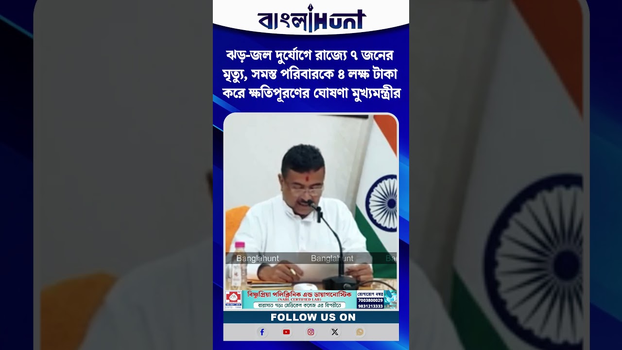 ঝড়-জল দুর্যোগে রাজ্যে ৭ জনের মৃত্যু, সমস্ত পরিবারকে ৪ লক্ষ টাকা করে ক্ষতিপূরণের ঘোষণা মুখ্যমন্ত্রীর
