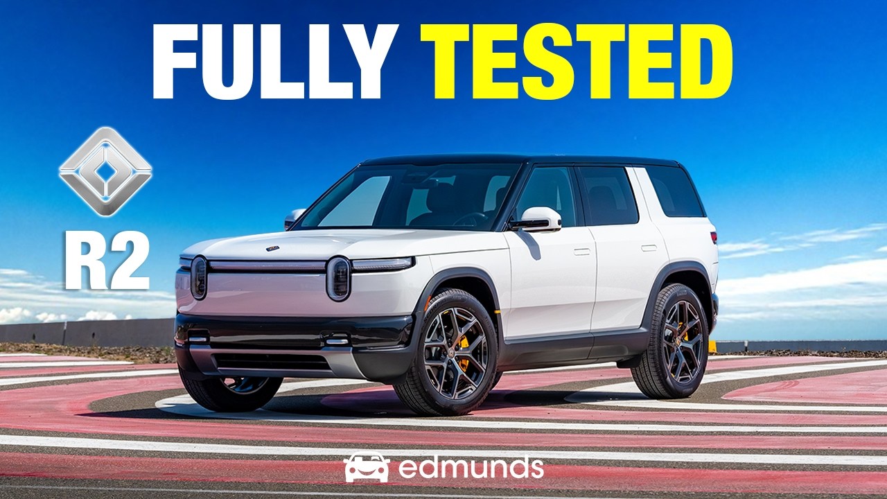 Rivian R2 electric SUV on a test track