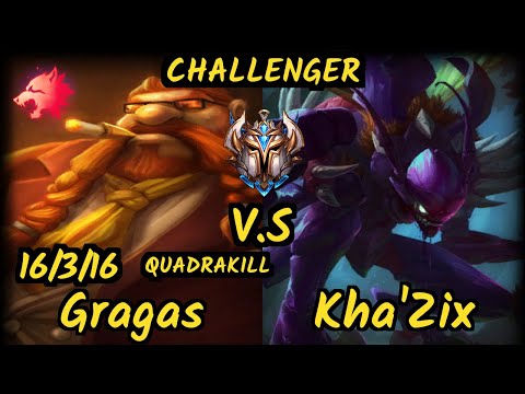 MSF Maxlore (GRAGAS) vs KHA'ZIX - QUADRAKILL 16/3/16 KDA JUNGLE CHALLENGER GAMEPLAY - EUW