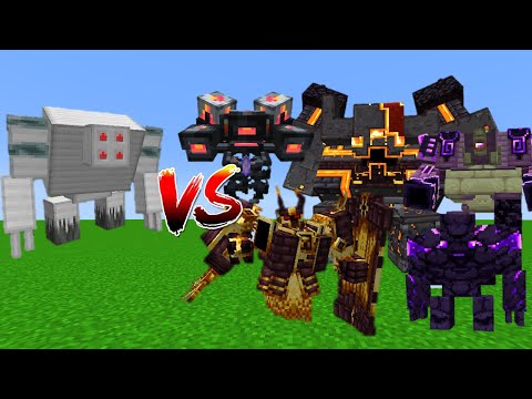 Redstone Powered Golem Vs L_Ender's Cataclysm Bosses - Minecraft Mob Battle
