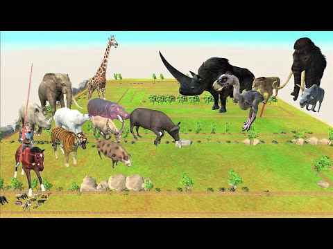 Animal vs. Prehistoric mammals speed race. Fenced grassland field! | Animal Revolt Battle Simulator