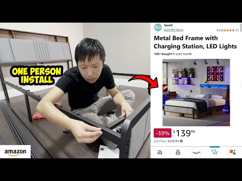 $139 Amazon Metal LED Light USB Queen Bed Frame Installation
