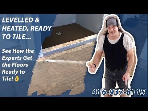 Pre-tiling master bathroom with heated floors, dry pack floor levelling Call us today @ 416-937-8115