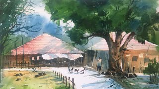preview picture of video 'Watercolor landscape painting | Speed painting in Watercolor by Prashant Sarkar.'