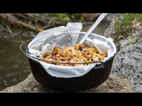 Whip up s'mores in the Dutch oven! This take on bread pudding will be a summer favorite