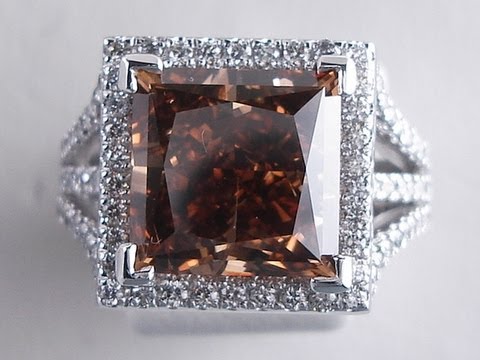 6.15 ctw Princess Cut Natural Chococate SI1 Diamond Engagement Ring - BigDiamondsUSA