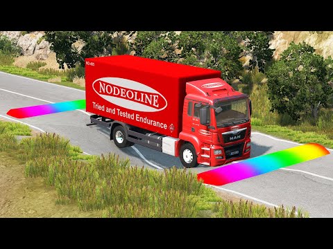 Long Cars vs Rainbow Speed Bumps - Cars vs Massive Potholes - BeamNG.drive