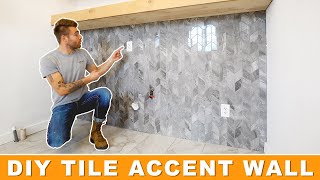 HOW TO INSTALL CHEVRON BACKSPLASH | LAUNDRY ROOM TILE ACCENT WALL.