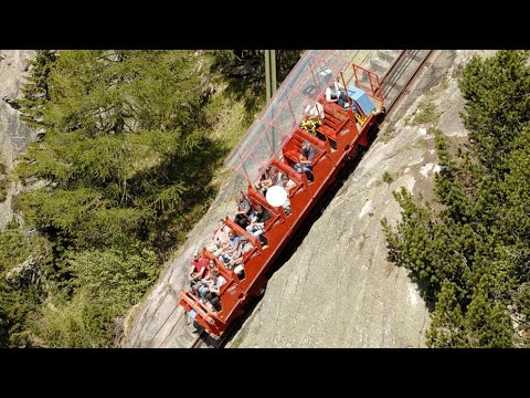 Die Steilste Standseilbahn von Europa im Berner Oberland. Fahrt mit der Gelmerbahn