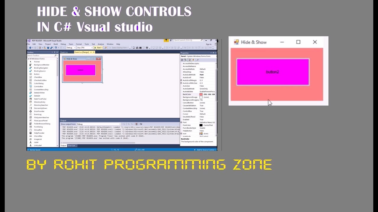 How to Hide & Show Example in c# visual studio, by Rohit Programming zone