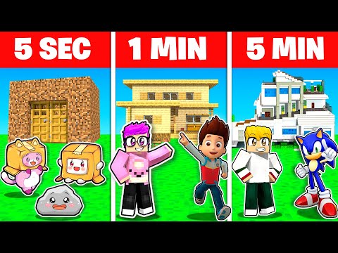 5 SECONDS vs 1 MINUTE vs 5 MINUTES BUILDING CHALLENGE In MINECRAFT! (LANKYBOX, PAW PATROL, SONIC!)