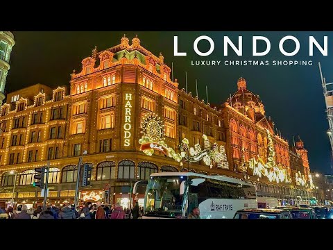 London Christmas Lights Windows Shopping Harrods & Harvey Nichols London Walk 2025 4K HDR