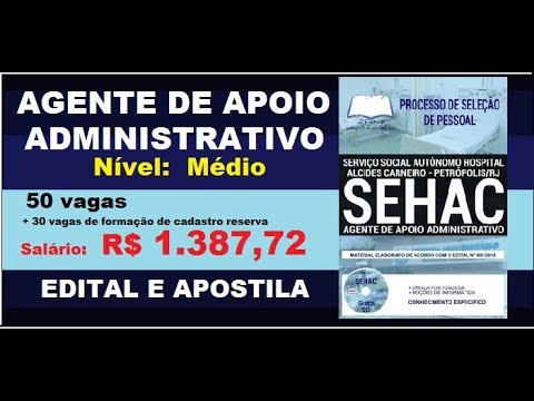 Edital Apostila Processo de Seleção de Pessoal SEHAC RJ 2019 Agente de Apoio Administrativo