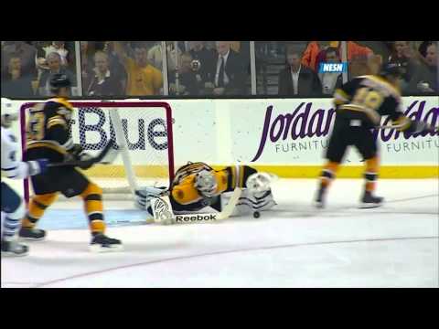 TIM THOMAS Shuts down a break away by MIKHAIL GRABOVSKI 10/20/11