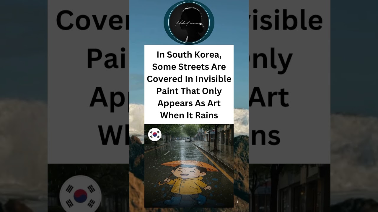 In South Korea, Some Streets Are Covered In Invisible Paint That Only Appears As Art When It Rains.