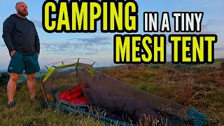 wild camping in a tiny tent.