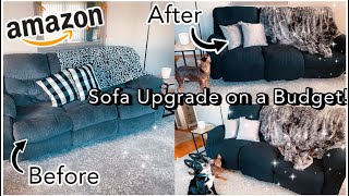 SOFA UPGRADE ON A BUDGET // AMAZON SOFA COVER // AMAZON PILLOW COVERS // AMAZON BLANKETS