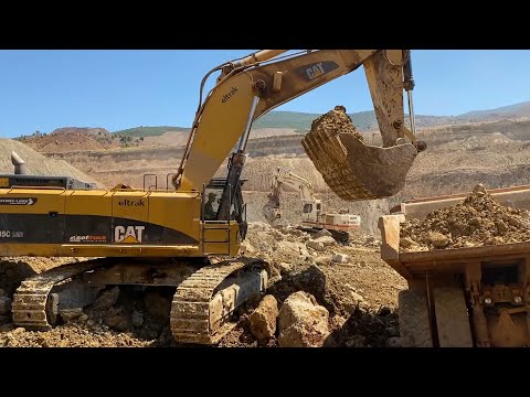 Caterpillar 385C Excavator Loading Caterpillar 775E Dumpers - Sotiriadis Mining Works