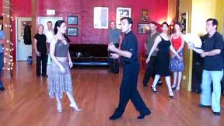 TANGO lesson GIRO & ENROSQUE Milonguero Oscar Mandagaran  & Georgina Vargas
