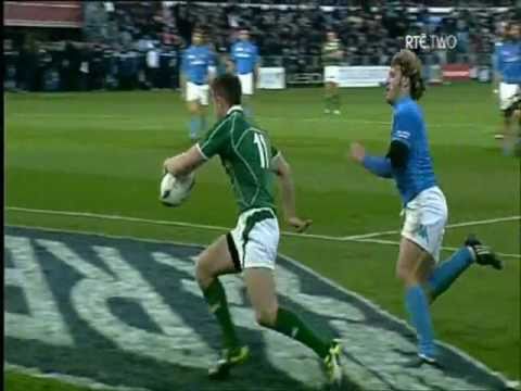 Luke Fitzgerald's 2nd try vs Italy Rugby 2009