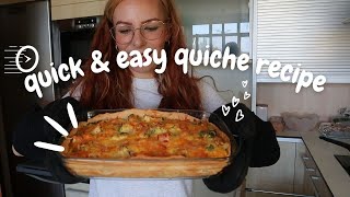 Quick and easy quiche recipe ⁓ broccoli, bacon and red pepper topped with lots of cheese 😋