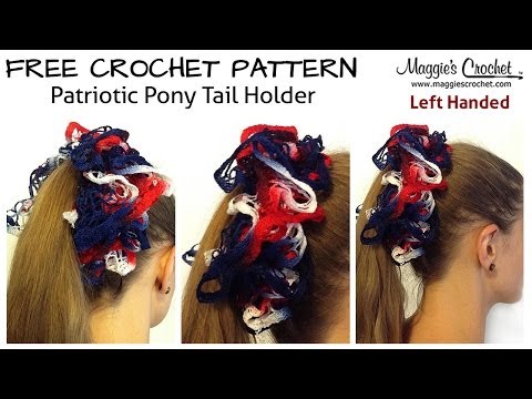 Patriotic Pony Tail Holder Free Crochet Pattern - Left Handed