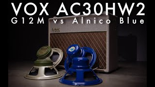 Video thumbnail for VOX AC30HW2 Celestion G12M and Alnico Blue Comparison by DogoHouse Instrument Gear