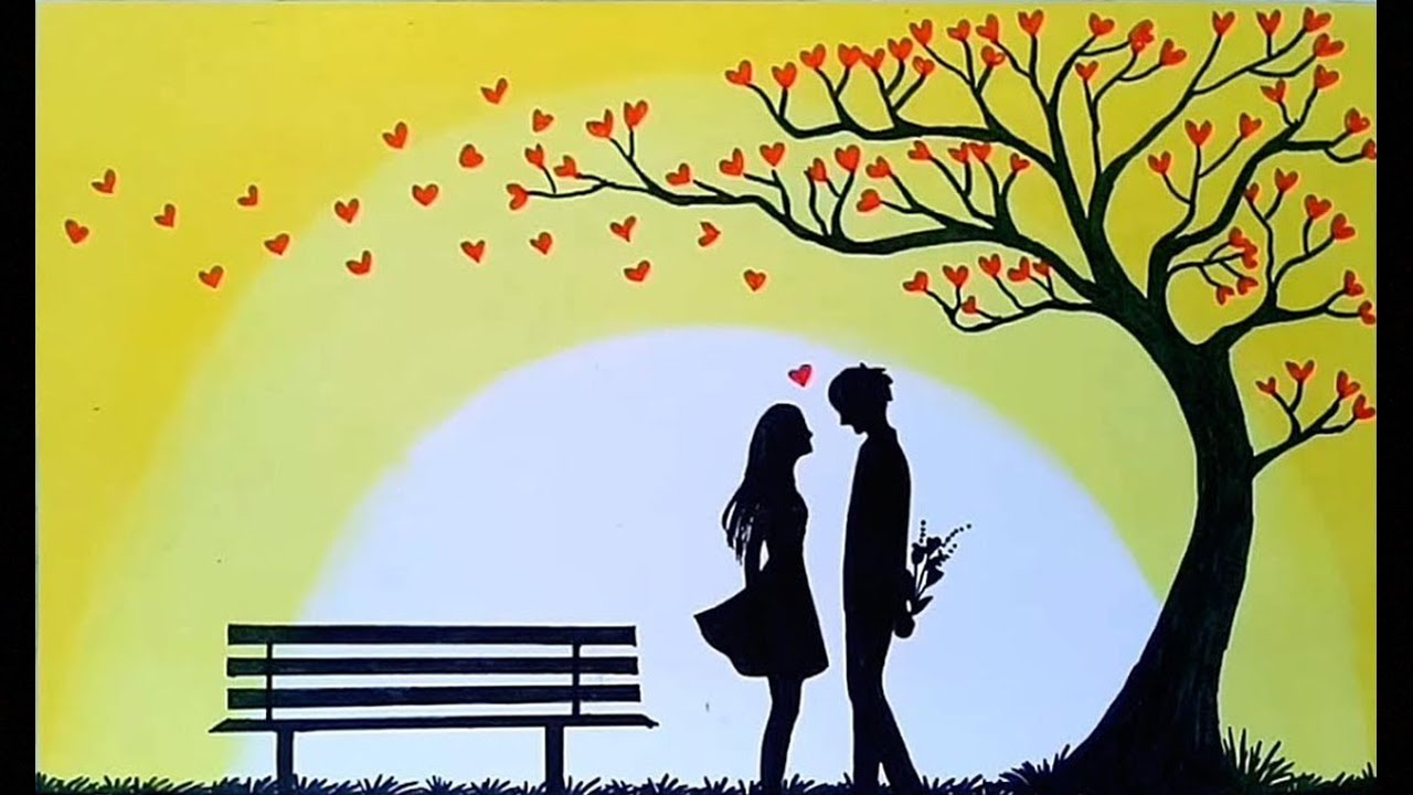 How to draw Romantic Scenery step by step | Valentines Day Drawing