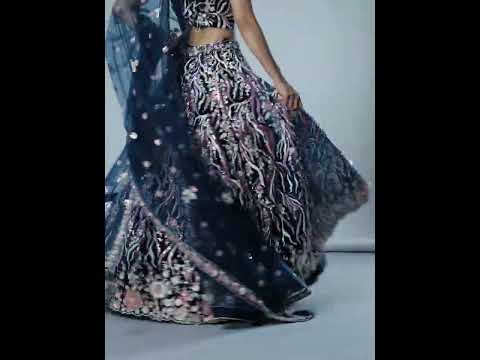 Navy blue Net Sequins and thread embroidery Semi-Stitched Lehenga choli & Dupatta